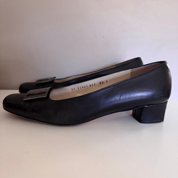 Salvatore Ferragamo Black Leather Nero Nappa Kid Pump Block Heels Italy 8.5 - Picture 5 of 12